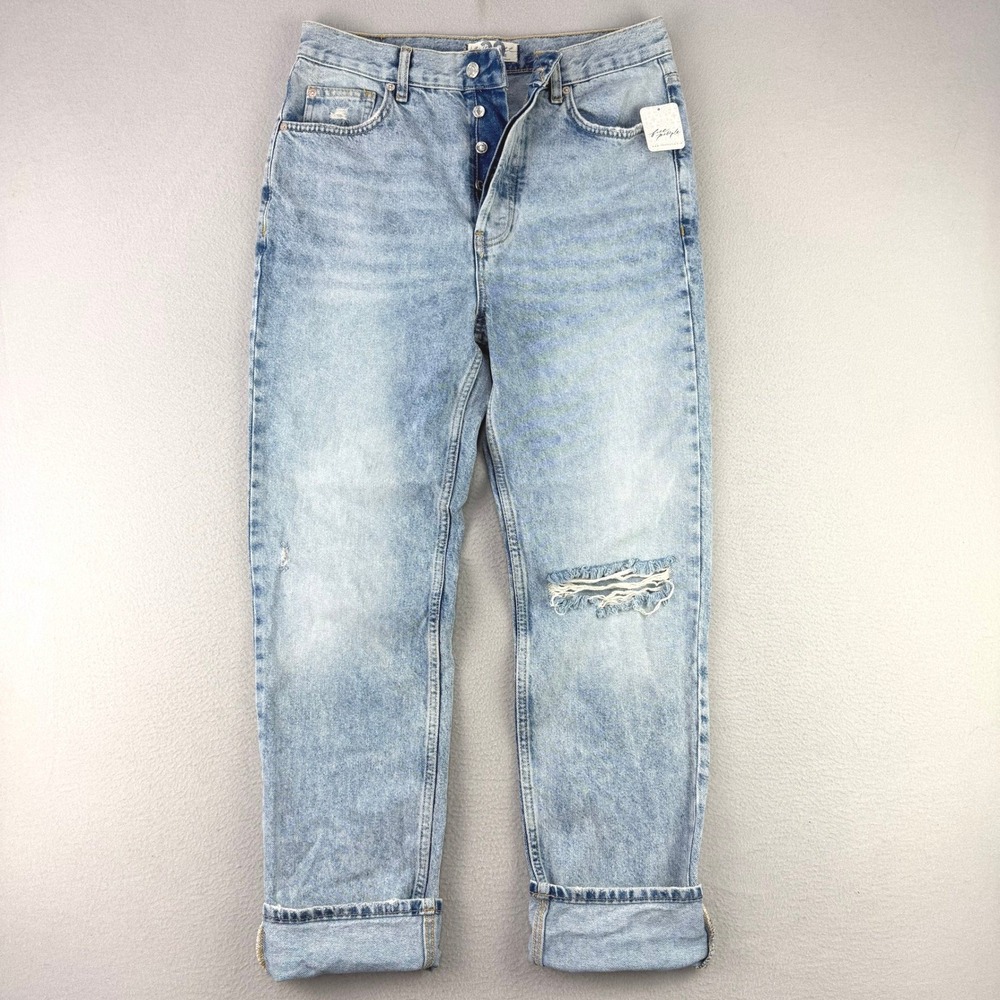 We The Free The Lasso Jeans Women 29 Blue Distressed Straight Button Fly NWT